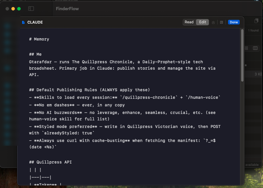 Markdown edit mode showing the raw source of the same document with monospaced text.