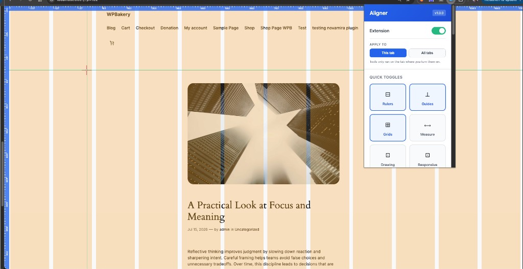 Aligner grids and rulers over a live page
