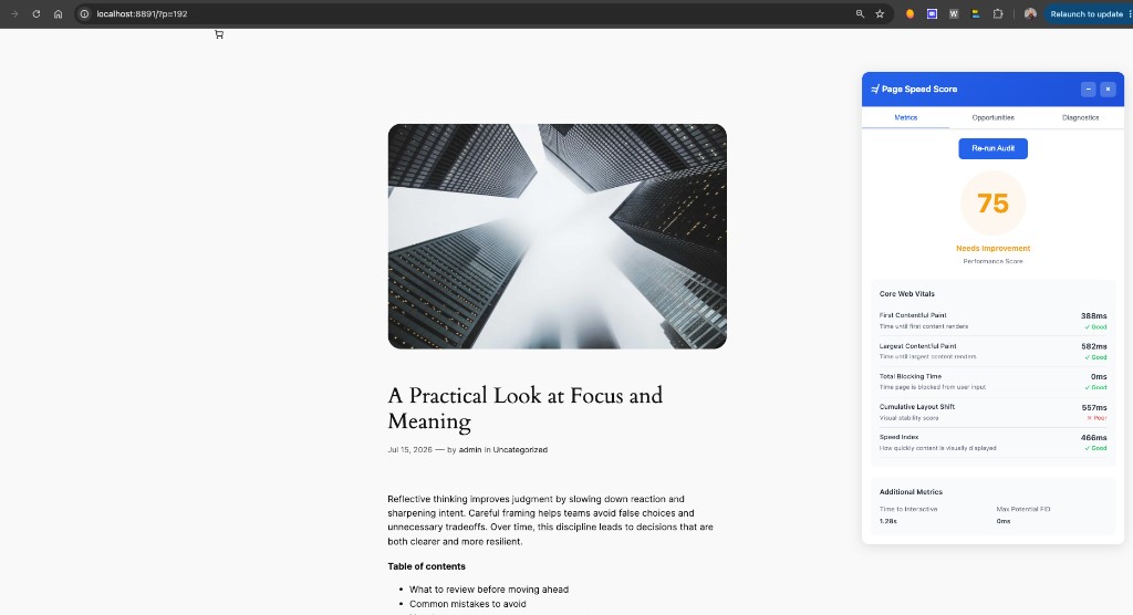 Page Speed Score metrics