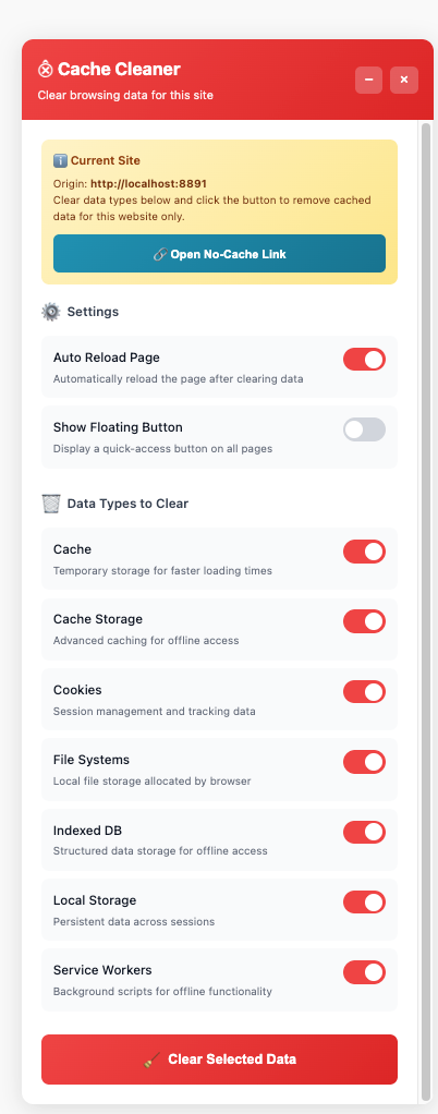 Cache Cleaner settings