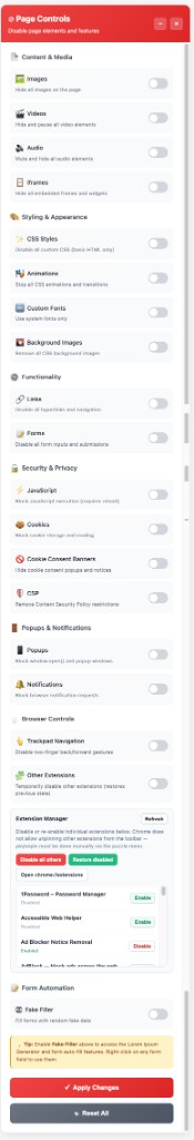 Page Controls toggles