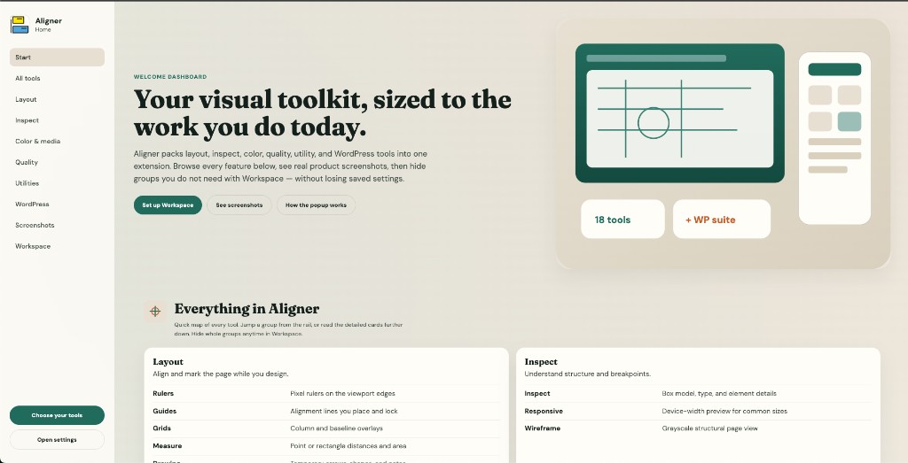 Aligner Home welcome dashboard