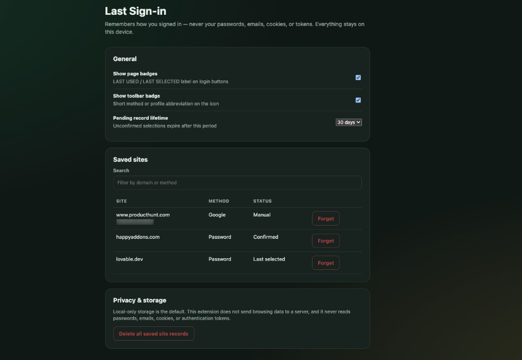 Last Sign-in settings page